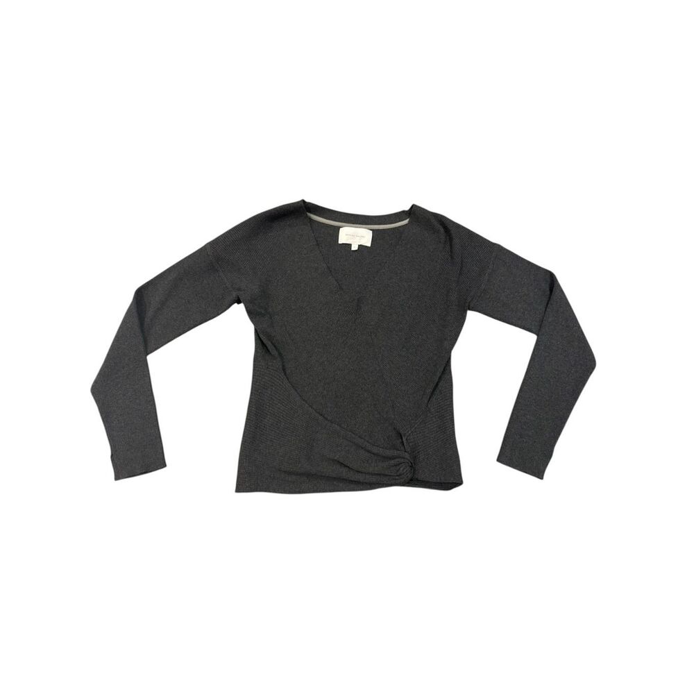 Brochu Walker Gray Ribbed Faux Wrap Sweater Womens L